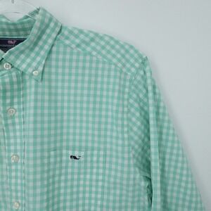 Vineyard Vines Shirt Mens Large Green Gingham Slim Fit‎ Tucker Casual Office